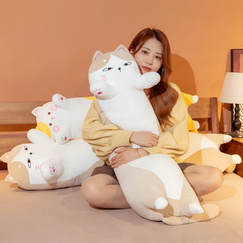 猫ぬいぐるみ ふわもち抱き枕トラ茶猫ぬいぐるみロングタイプ