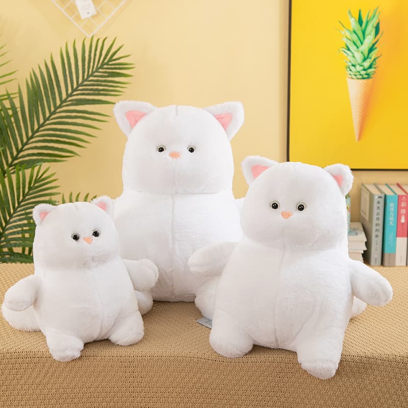 猫ぬいぐるみ 白色 もふもふ抱きぬいぐるみ　ふわねこちゃん