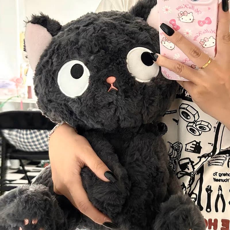 猫ぬいぐるみ 黒猫 まんまる目の夢見る黒猫ぬいぐるみ