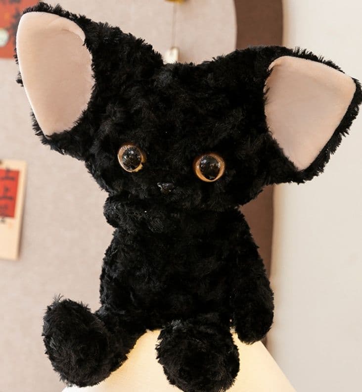 猫ぬいぐるみ 黒猫 もふもふ大耳猫のぬいぐるみ