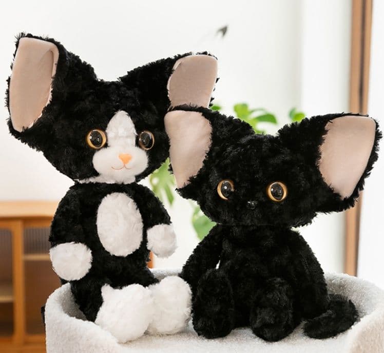猫ぬいぐるみ 黒猫 もふもふ大耳猫のぬいぐるみ