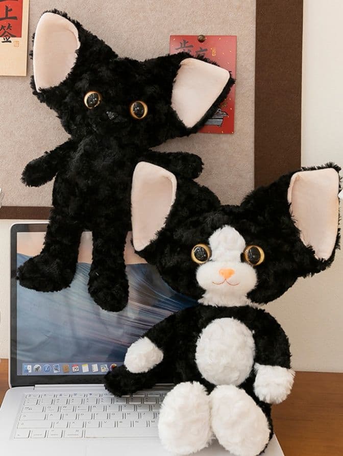 猫ぬいぐるみ 黒猫 もふもふ大耳猫のぬいぐるみ