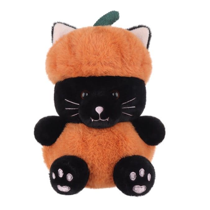 猫ぬいぐるみ 黒猫 みかん帽子の黒猫ぬいぐるみ