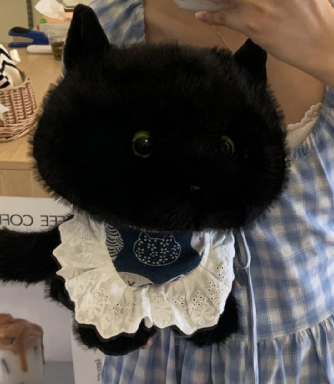 猫ぬいぐるみ 黒猫 癒しの夜の使い和風メイド猫ぬいぐるみ