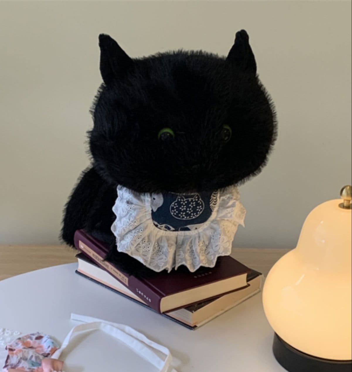 猫ぬいぐるみ 黒猫 癒しの夜の使い和風メイド猫ぬいぐるみ