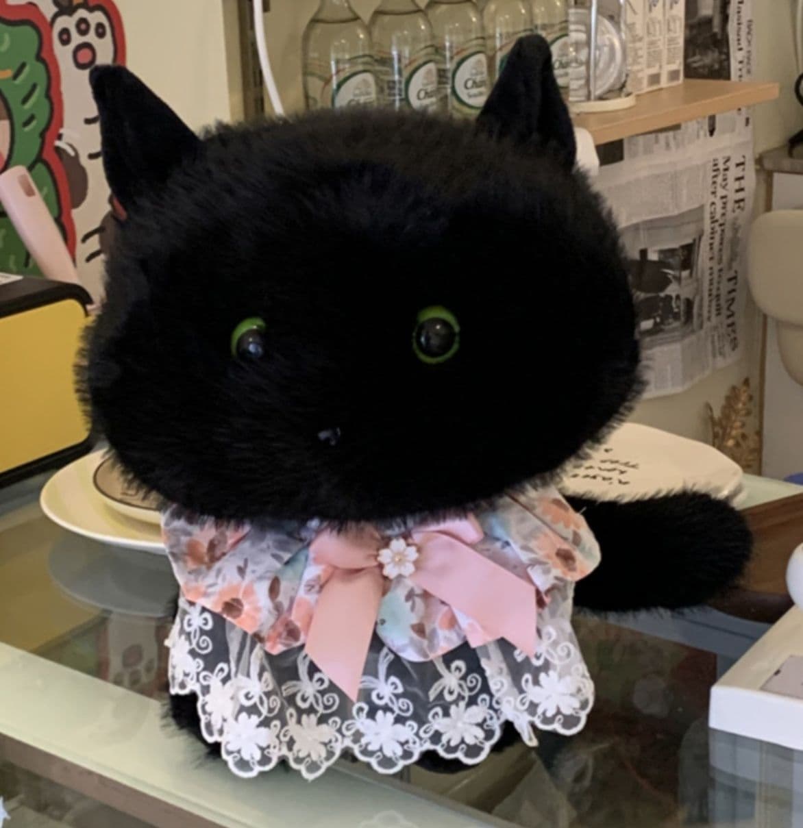 猫ぬいぐるみ 黒猫 癒しの夜の使い和風メイド猫ぬいぐるみ