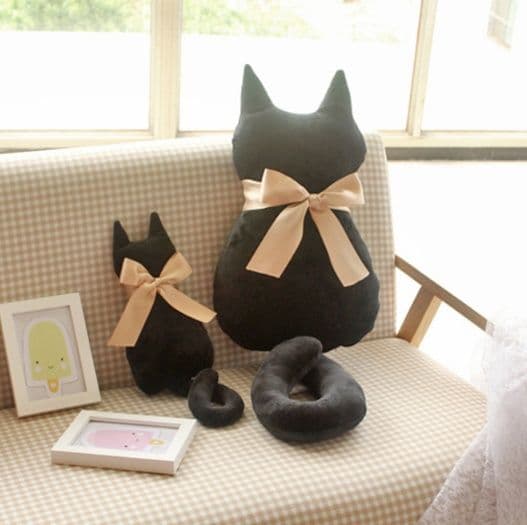 猫ぬいぐるみ 黒猫 しっぽまで可愛い猫型ぬいぐるみ