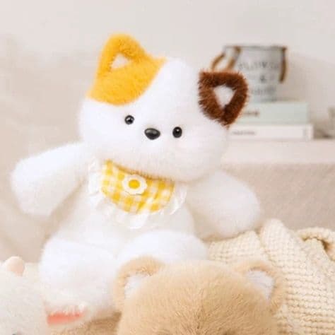 猫ぬいぐるみ 白色 ふわもこ二色耳の猫ちゃん人形