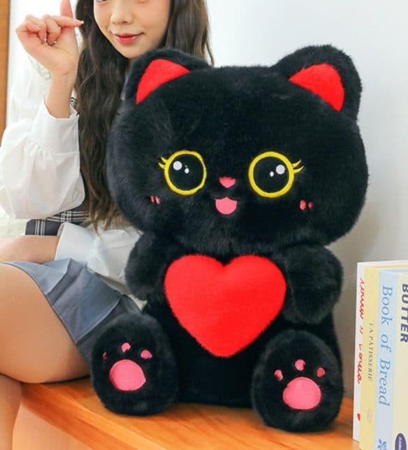 猫ぬいぐるみ 黒猫 愛情ハート抱きぬいぐるみ猫