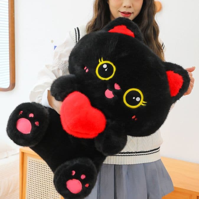 猫ぬいぐるみ 黒猫 愛情ハート抱きぬいぐるみ猫