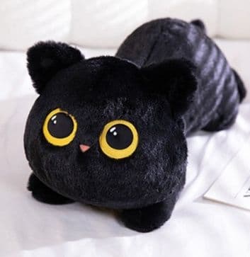 猫ぬいぐるみ 黒猫 まんまる目の寝そべり猫ぬいぐるみ