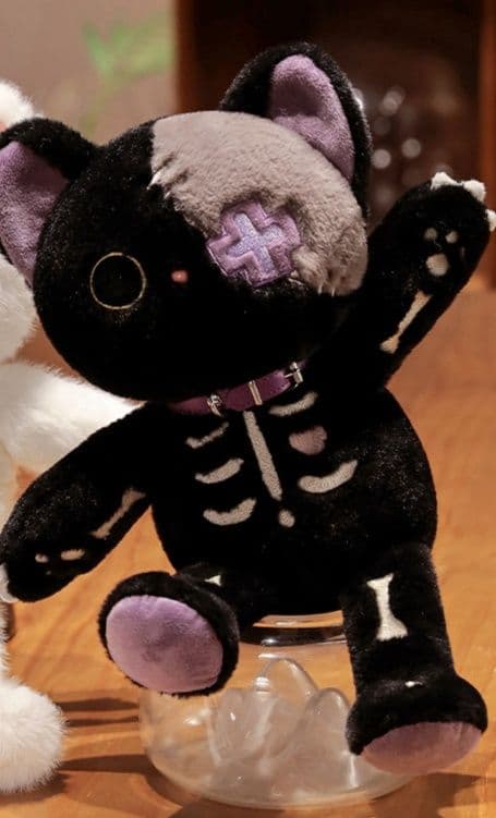 猫ぬいぐるみ 黒猫 骨柄のハロウィン猫ぬいぐるみ