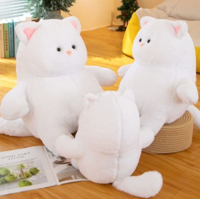 猫ぬいぐるみ 白色 もふもふ抱きぬいぐるみ　ふわねこちゃん