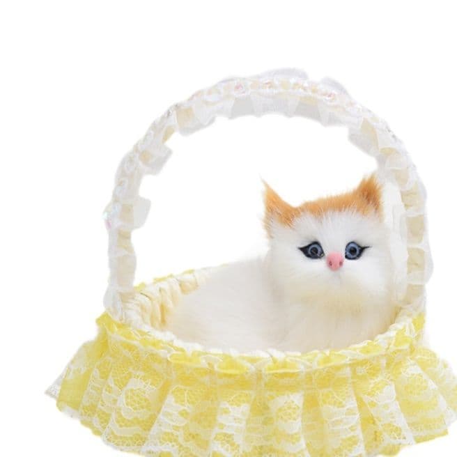 猫ぬいぐるみ 白色 もふもふバスケット子猫のぬいぐるみ