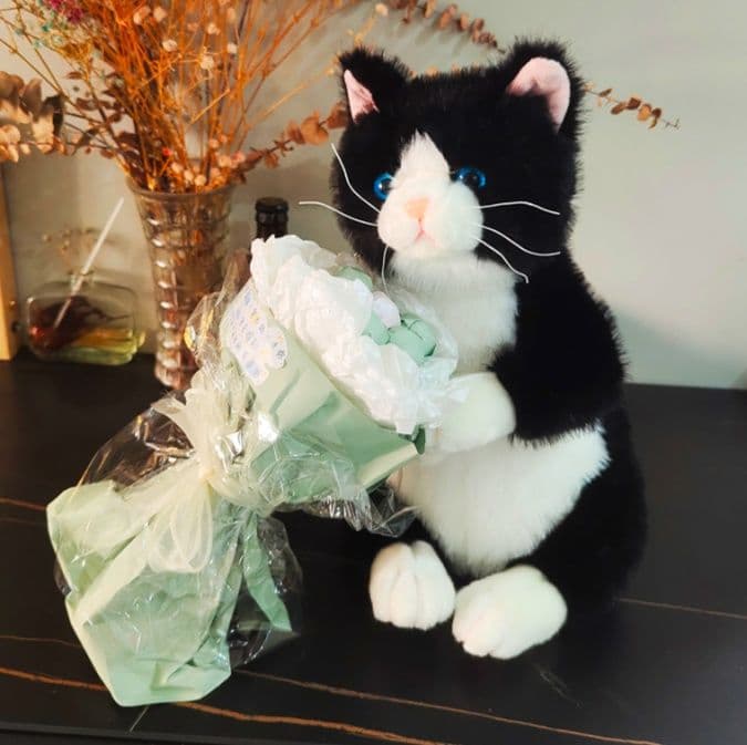 猫ぬいぐるみ 黒猫 ふわもふ黒白ねこのぬくもり