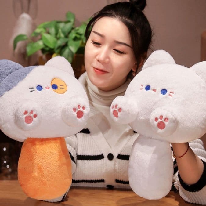 猫ぬいぐるみ 白色 もちもち猫の腰あて枕
