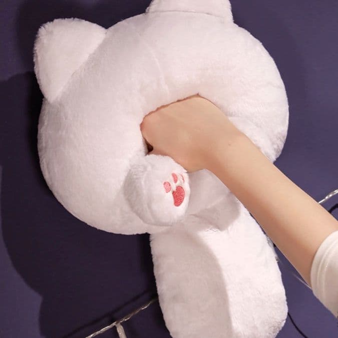 猫ぬいぐるみ 白色 もちもち猫の腰あて枕