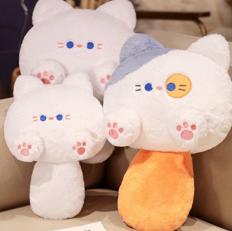 猫ぬいぐるみ 白色 もちもち猫の腰あて枕