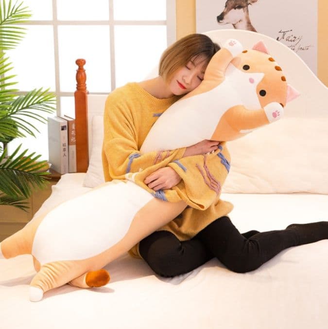 猫ぬいぐるみ 茶色 もちもち抱きつき猫ちゃん添い寝ぬいぐるみ