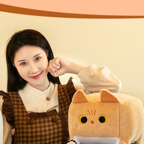 猫ぬいぐるみ 茶色 四角ねこのもちもちぬいぐるみ