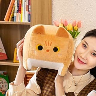 猫ぬいぐるみ 茶色 四角ねこのもちもちぬいぐるみ