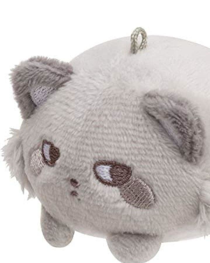 猫ぬいぐるみ グレー もふもふ丸猫 ぷにぷにキーホルダー