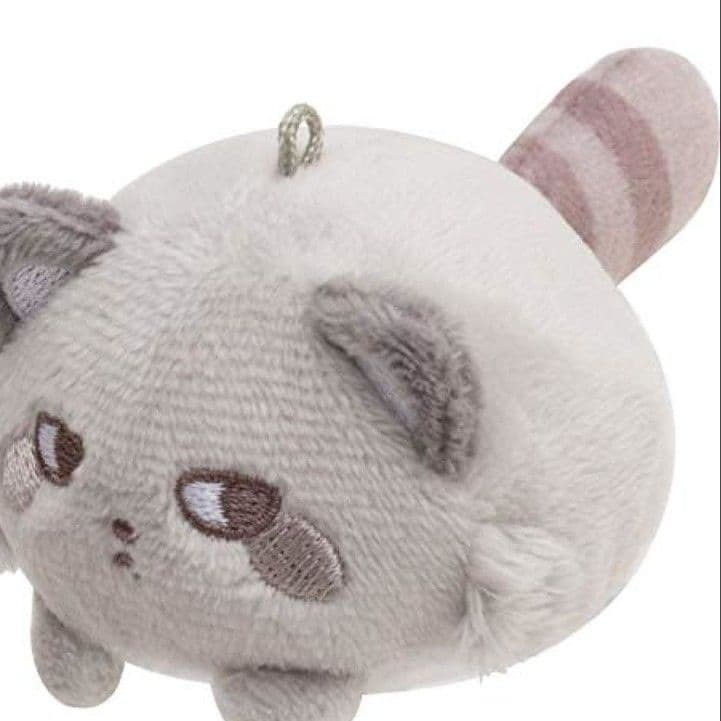 猫ぬいぐるみ グレー もふもふ丸猫 ぷにぷにキーホルダー