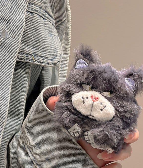 猫ぬいぐるみ グレー もふもふ不機嫌ねこちゃんケース