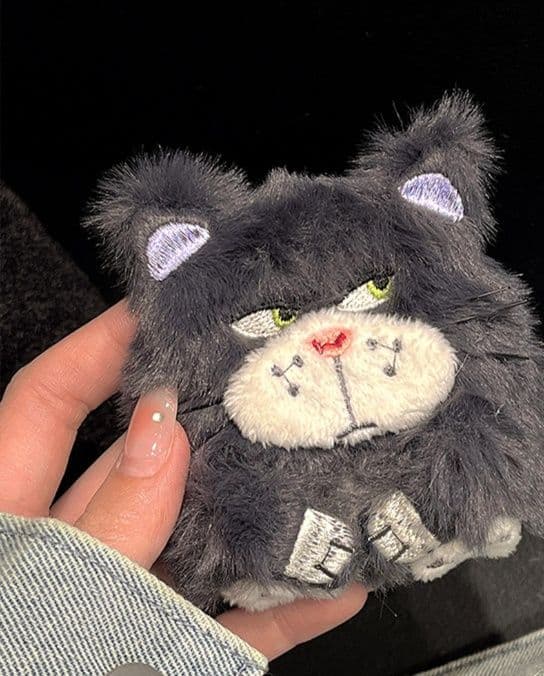 猫ぬいぐるみ グレー もふもふ不機嫌ねこちゃんケース