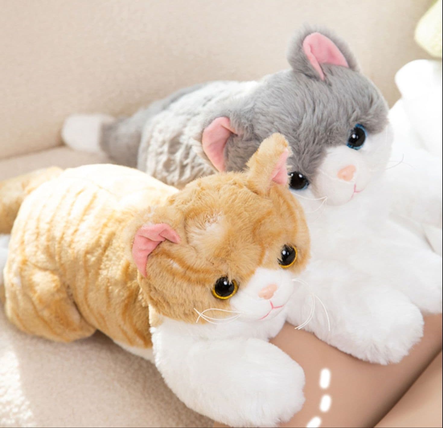 猫ぬいぐるみ グレー ふわもち猫ちゃん添い寝ぬいぐるみ