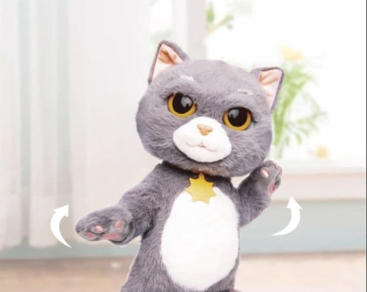 猫ぬいぐるみ グレー ふわもふ歌って踊る猫ちゃん人形
