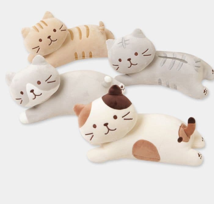 猫ぬいぐるみ グレー のんびり寝そべりニャンコ