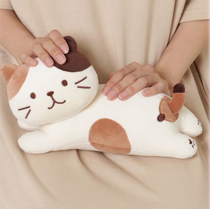 猫ぬいぐるみ グレー のんびり寝そべりニャンコ