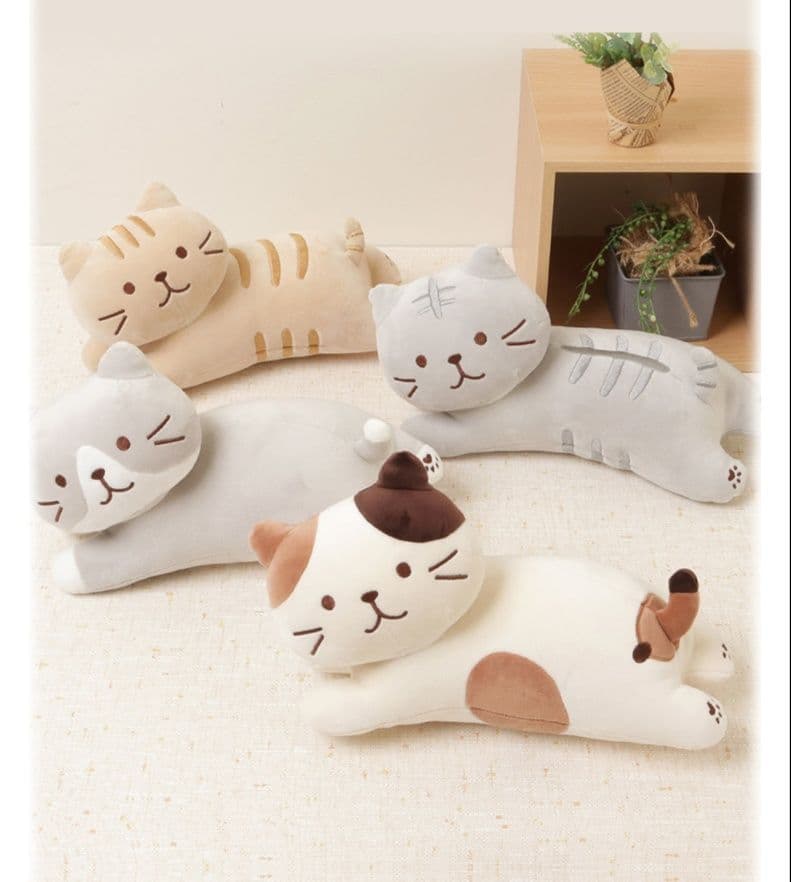 猫ぬいぐるみ グレー のんびり寝そべりニャンコ