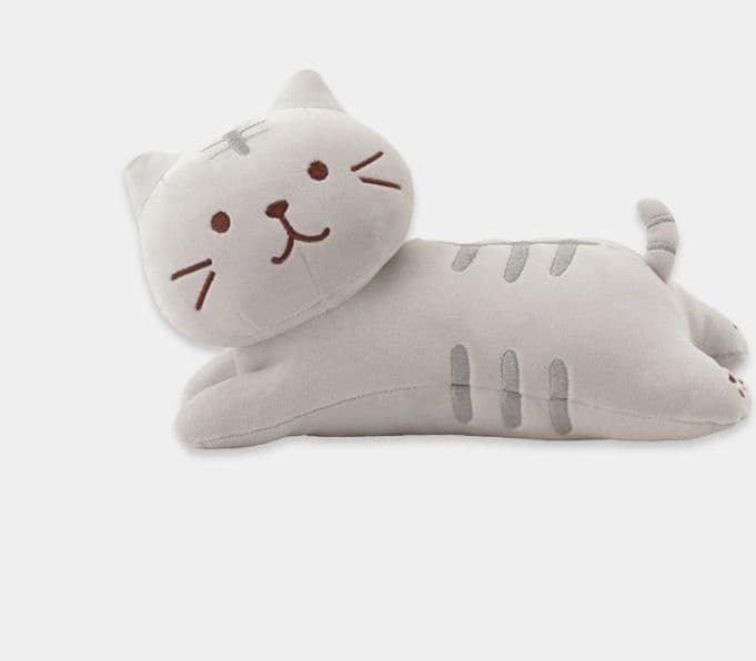 猫ぬいぐるみ グレー のんびり寝そべりニャンコ