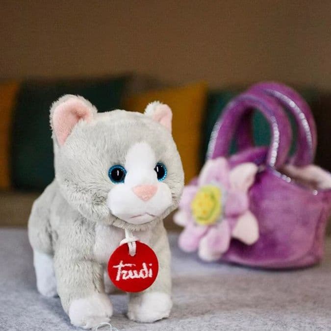 猫ぬいぐるみ グレー 花かごもふもふ子猫ぬいぐるみ