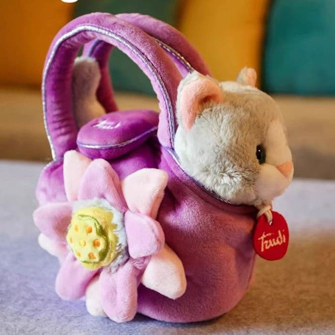 猫ぬいぐるみ グレー 花かごもふもふ子猫ぬいぐるみ