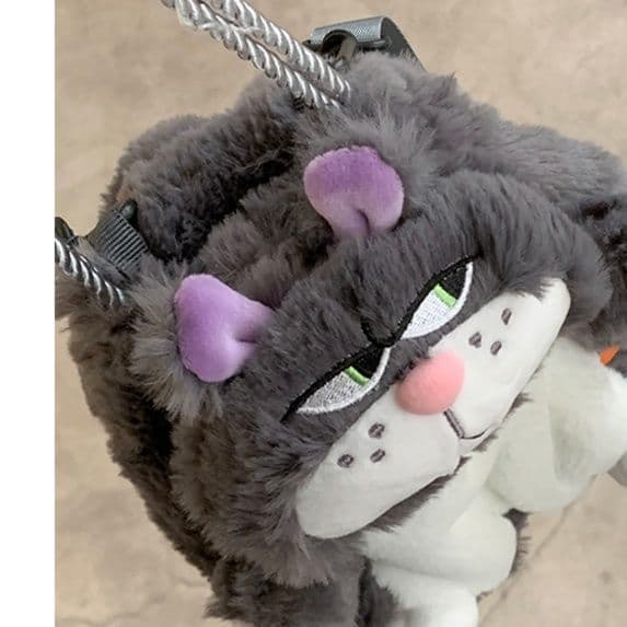 猫ぬいぐるみ ふわふわ猫ちゃん巾着型ショルダーバッグ