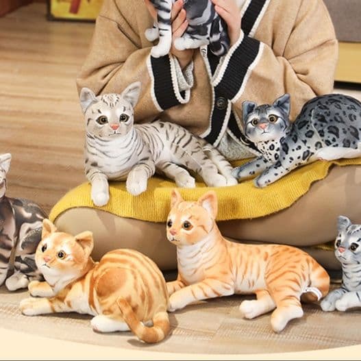 猫ぬいぐるみ ふわふわ縞模様猫ぬいぐるみ寝そべりタイプ
