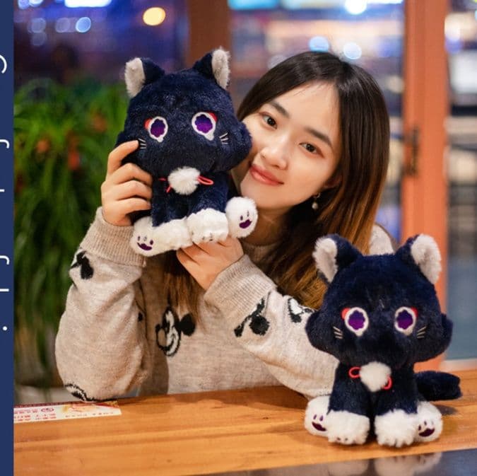 もこもこ座りポーズ黒子猫のぬいぐるみ