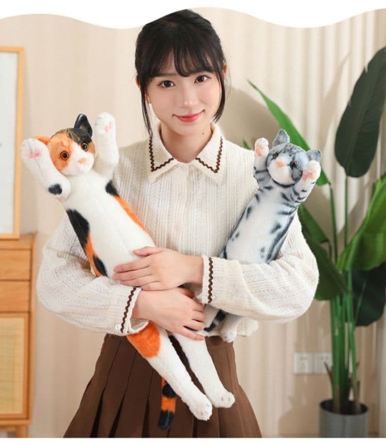 猫ぬいぐるみ 両手を上げた三毛猫ロング抱き枕ぬいぐるみ
