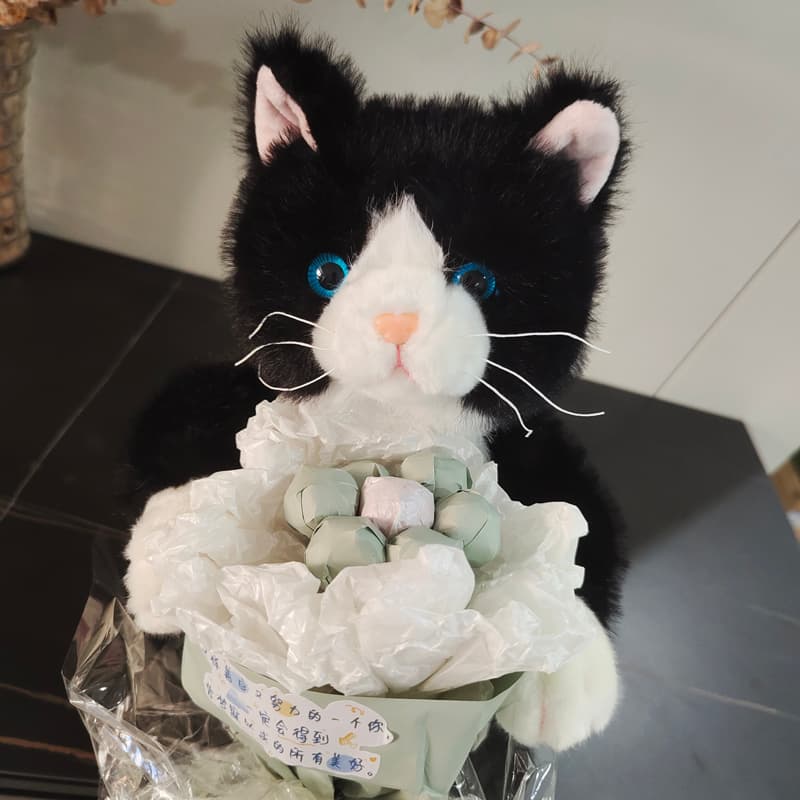 猫ぬいぐるみ 黒猫 ふわもふ黒白ねこのぬくもり