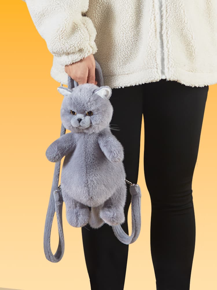 猫ぬいぐるみ グレー もふもふ子猫のお出かけポーチ
