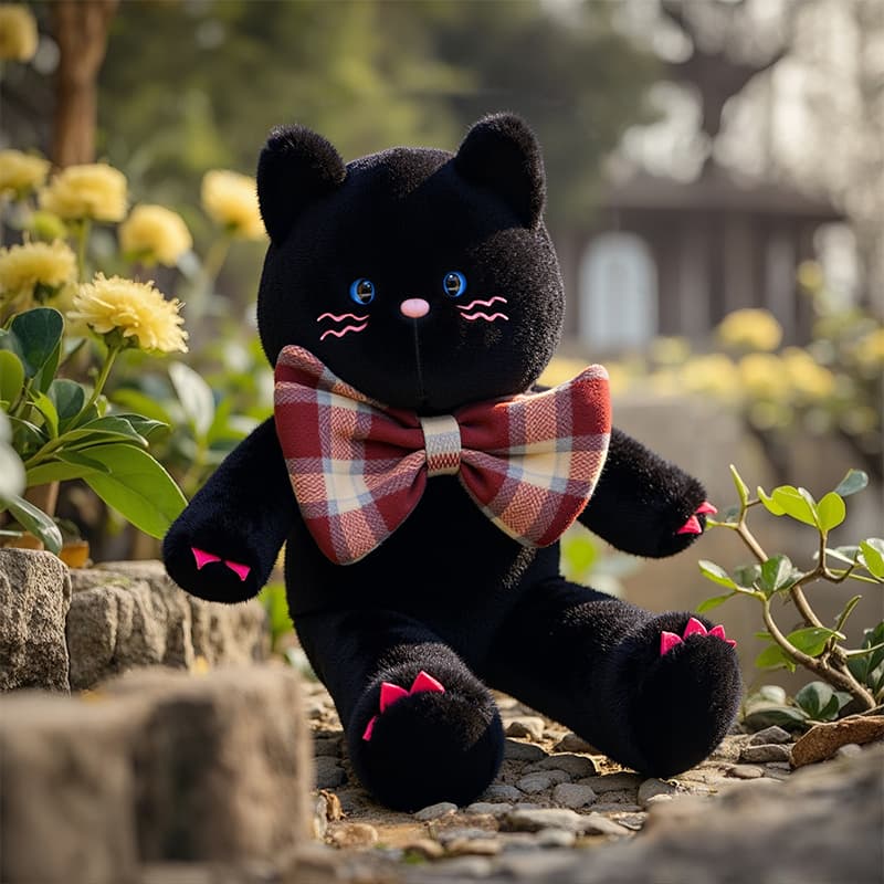 猫ぬいぐるみ 黒色 花園の貴公子蝶ネクタイ猫