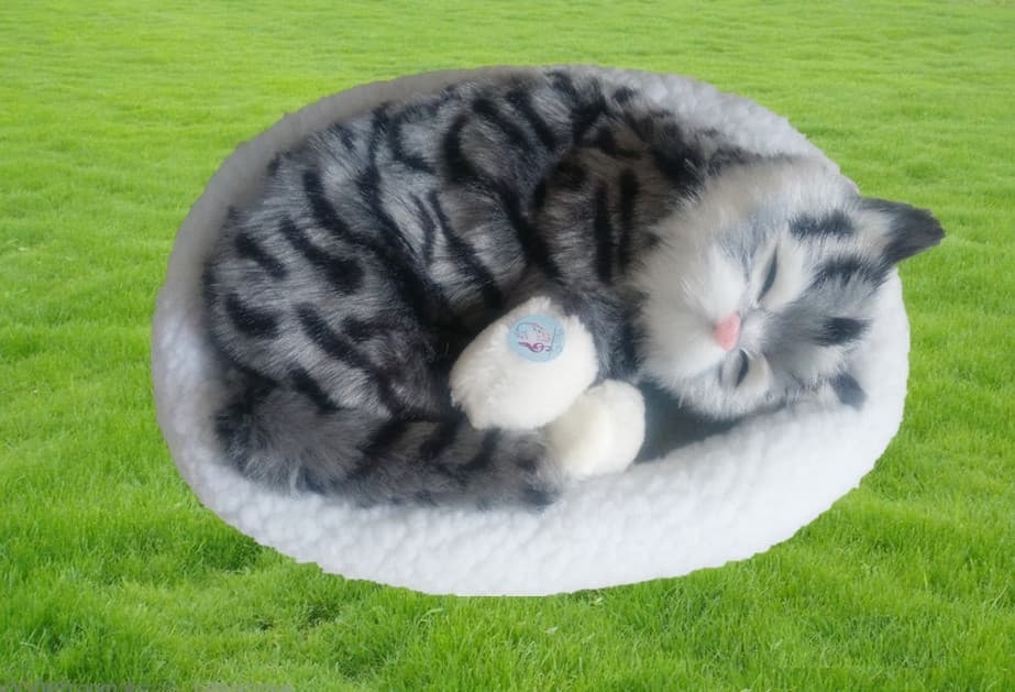トラ茶猫ぬいぐるみ 眠る子猫のふわふわ丸型座布団付き猫ぬいぐるみ