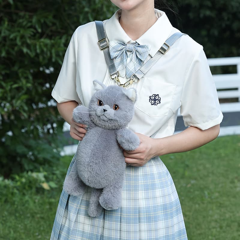 猫ぬいぐるみ グレー モフモフ背負いねこちゃん