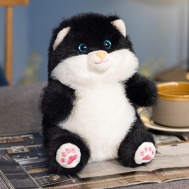 猫ぬいぐるみ まんまる笑顔のふわもこ黒猫抱きぬいぐるみ