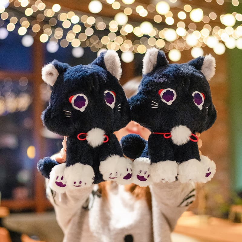 もこもこ座りポーズ黒子猫のぬいぐるみ
