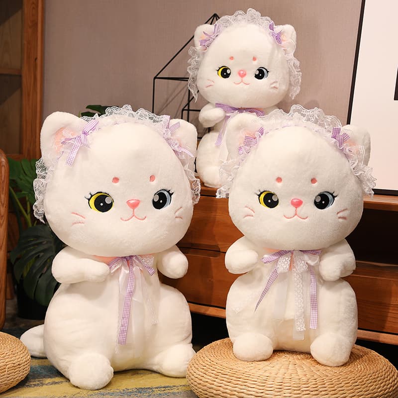 猫ぬいぐるみ 白色 レースリボン付き お姫様ねこちゃん