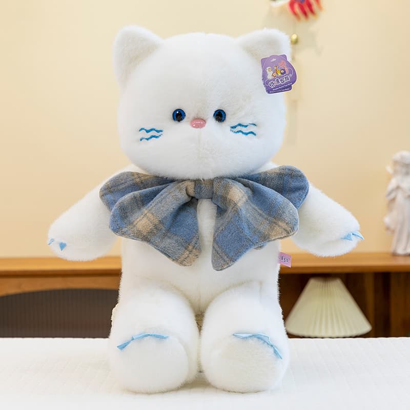 猫ぬいぐるみ 白色 ふわもこリボン付き猫ちゃん